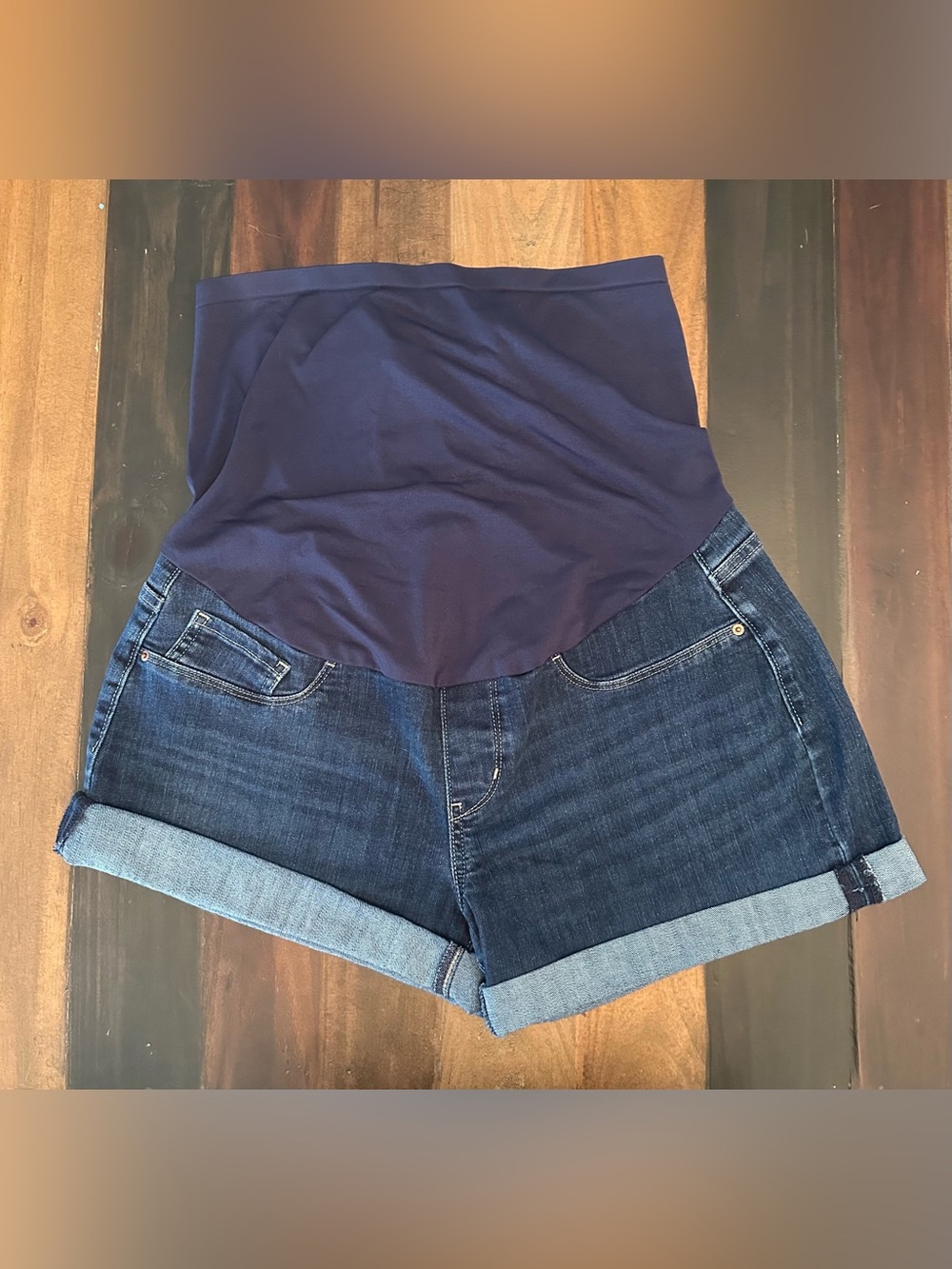 Levi Strauss Dark Blue Denim Maternity Shorts with Navy Panel
